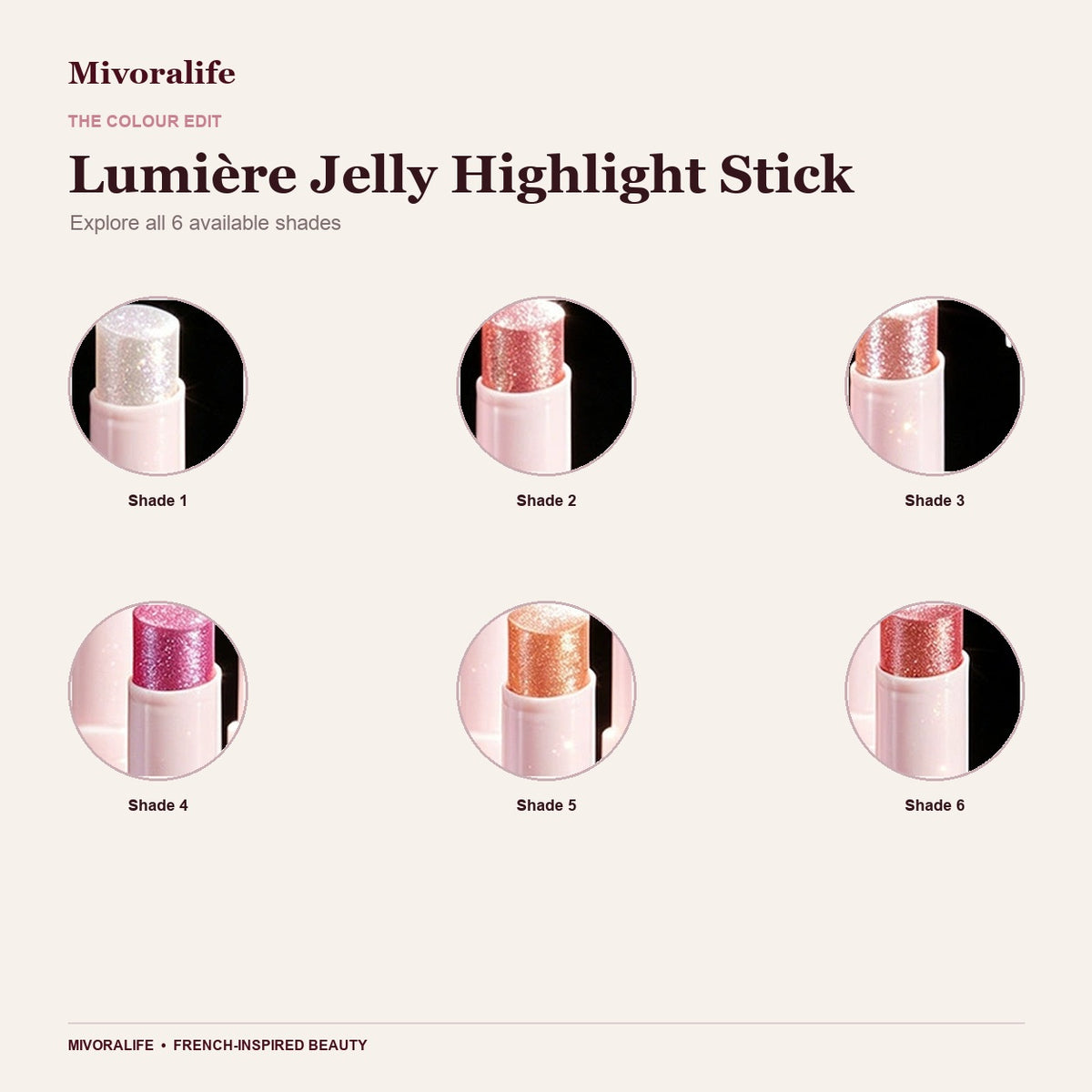 Mivoralife gallery — Mivoralife Lumière Jelly Highlight Stick — shade guide